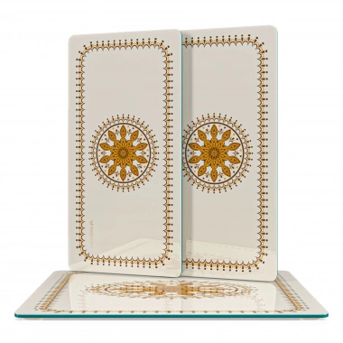 Decovetro Cam Sunum Servis Tabağı 3lü Dikdörtgen Set Renkli Çini Desenli