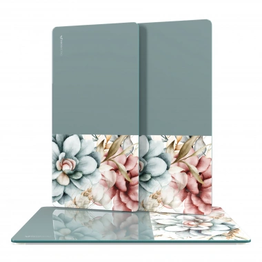 Decovetro Cam Sunum Servis Tabağı 3lü Dikdörtgen Set Vintage Gri Renkli Çiçek