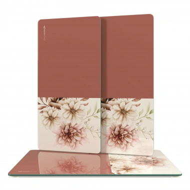 Decovetro Cam Sunum Servis Tabağı 3lü Dikdörtgen Set Vintage Gül Kurusu