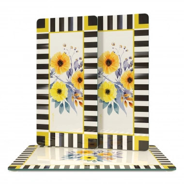 Decovetro Cam Sunum Servis Tabağı 3lü Dikdörtgen Set MacKenzie Vintage Flower