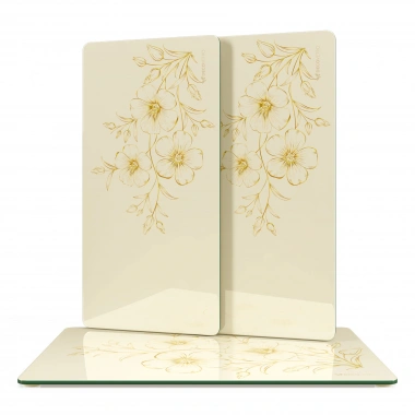 Decovetro Cam Sunum Servis Tabağı 3lü Dikdörtgen Set Vintage Bej Çiçekler