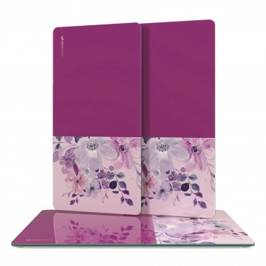 Decovetro Cam Sunum Servis Tabağı 3lü Dikdörtgen Set Vintage Mor Çiçek