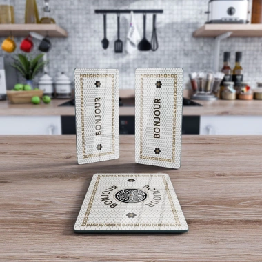 Decovetro Cam Sunum Servis Tabağı 3lü Dikdörtgen Set Bonjour