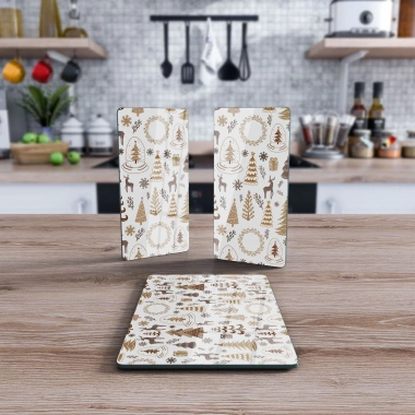 Decovetro Cam Sunum Servis Tabağı 3lü Dikdörtgen Set Kahverengi Karışık Yılbaşı Desenli