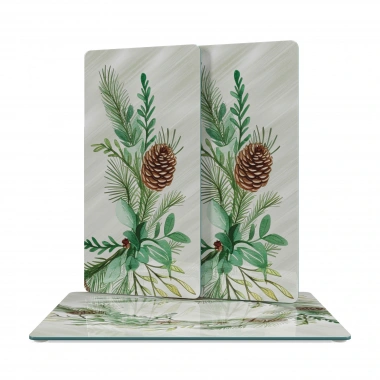 Decovetro Cam Sunum Servis Tabağı 3lü Dikdörtgen Set Noel Yılbaşı Çelenk Desenli