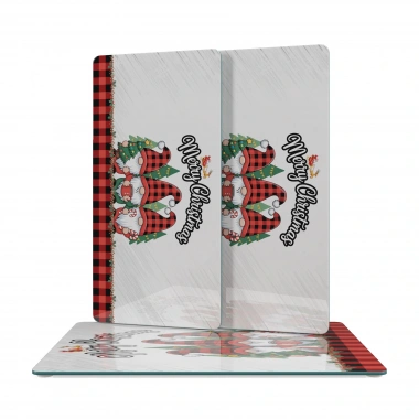 Decovetro Cam Sunum Servis Tabağı 3lü Dikdörtgen Set Yılbaşı Gnome Cüce Desenli