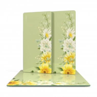 Decovetro Cam Sunum Servis Tabağı 3lü Kare Set Vintage Papatya