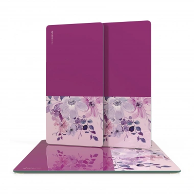 Decovetro Cam Sunum Servis Tabağı 3lü Kare Set Vintage Mor Çiçek