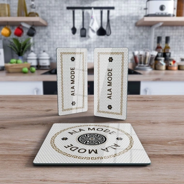 Decovetro Cam Sunum Servis Tabağı 3lü Kare Set Ala Mode