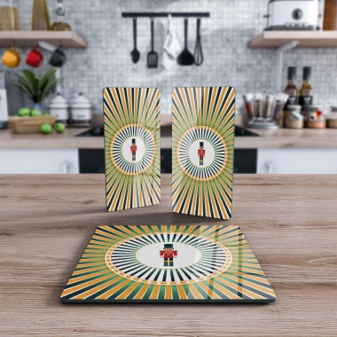 Decovetro Cam Sunum Servis Tabağı 3lü Kare Set Christmas Fındıkkıran Desenli