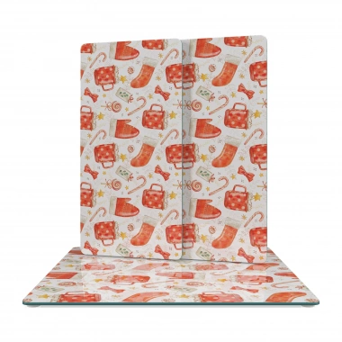 Decovetro Cam Sunum Servis Tabağı 3lü Kare Set Christmas Yılbaşı Desenli