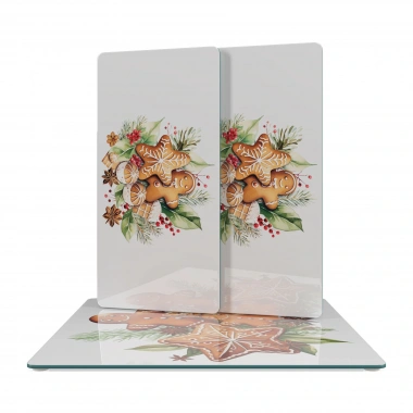 Decovetro Cam Sunum Servis Tabağı 3lü Kare Set Gingerbread Yılbaşı Kurabiye Desenli