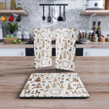 Decovetro Cam Sunum Servis Tabağı 3lü Kare Set Kahverengi Karışık Yılbaşı Desenli