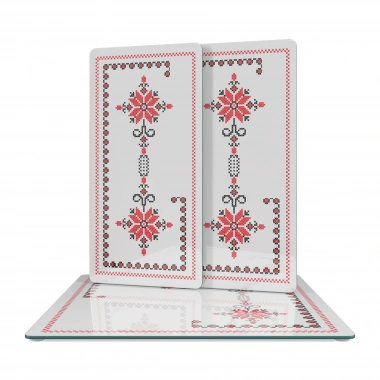 Decovetro Cam Sunum Servis Tabağı 3lü Kare Set Kanaviçe Desenli