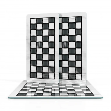 Decovetro Cam Sunum Servis Tabağı 3lü Kare Set MacKenzie Siyah Beyaz