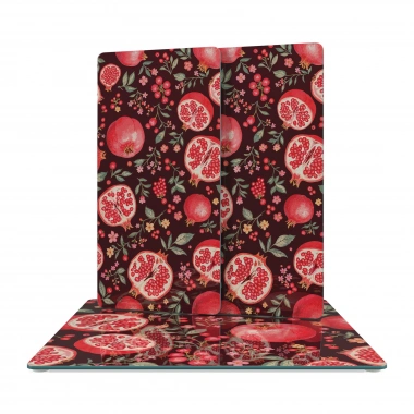 Decovetro Cam Sunum Servis Tabağı 3lü Kare Set Nar Desenli