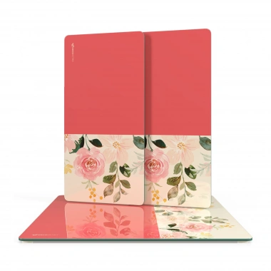 Decovetro Cam Sunum Servis Tabağı 3lü Kare Set Vintage Pembe Çiçek