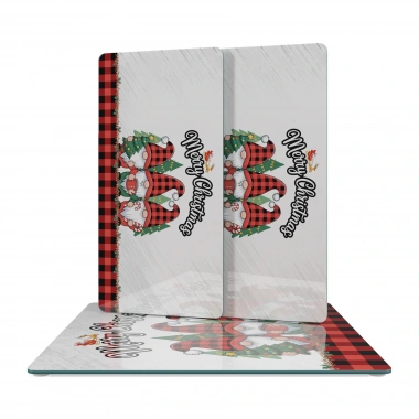 Decovetro Cam Sunum Servis Tabağı 3lü Kare Set Yılbaşı Gnome Cüce Desenli