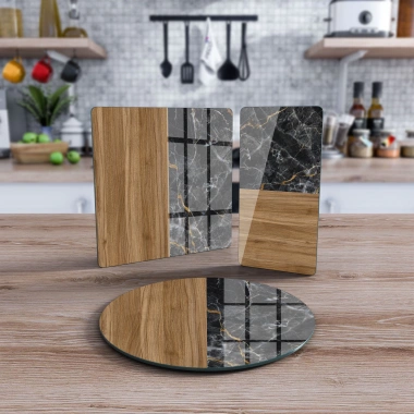 Decovetro Cam Sunum Servis Tabağı 3lü Karma Set Desenli