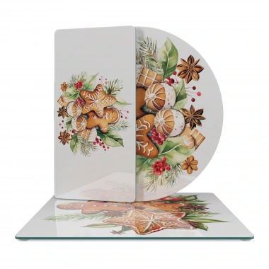 Decovetro Cam Sunum Servis Tabağı 3lü Karma Set Gingerbread Yılbaşı Kurabiye Desenli