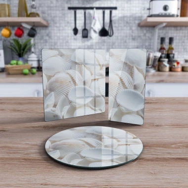 Decovetro Cam Sunum Servis Tabağı 3lü Karma Set Deniz Kabuğu Desenli