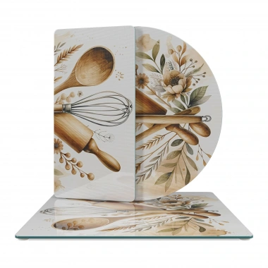 Decovetro Cam Sunum Servis Tabağı 3lü Karma Set Kitchenware Desenli