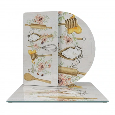 Decovetro Cam Sunum Servis Tabağı 3lü Karma Set Kitchenware Desenli