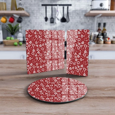 Decovetro Cam Sunum Servis Tabağı 3lü Karma Set Kırmızı Yılbaşı Desenli