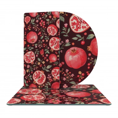 Decovetro Cam Sunum Servis Tabağı 3lü Karma Set Nar Desenli