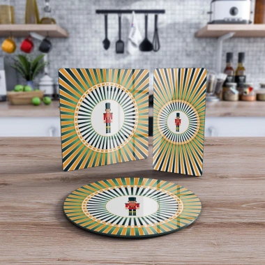 Decovetro Cam Sunum Servis Tabağı 3lü Karma Set Christmas Fındıkkıran Desenli