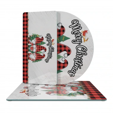 Decovetro Cam Sunum Servis Tabağı 3lü Karma Set Yılbaşı Gnome Cüce Desenli