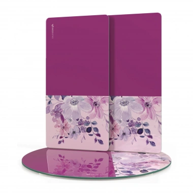 Decovetro Cam Sunum Servis Tabağı 3lü Yuvarlak Set Vintage Mor Çiçek