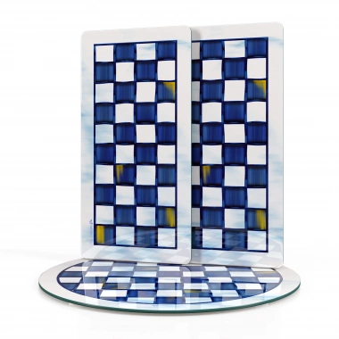 Decovetro Cam Sunum Servis Tabağı 3lü Yuvarlak Set MacKenzie Mavi Beyaz