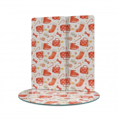 Decovetro Cam Sunum Servis Tabağı 3lü Yuvarlak Set Christmas Yılbaşı Desenli