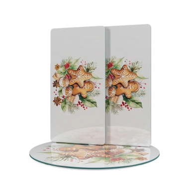 Decovetro Cam Sunum Servis Tabağı 3lü Yuvarlak Set Gingerbread Yılbaşı Kurabiye Desenli