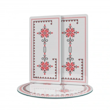 Decovetro Cam Sunum Servis Tabağı 3lü Yuvarlak Set Kanaviçe Desenli