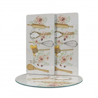 Decovetro Cam Sunum Servis Tabağı 3lü Yuvarlak Set Kitchenware Desenli