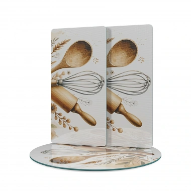 Decovetro Cam Sunum Servis Tabağı 3lü Yuvarlak Set Kitchenware Desenli