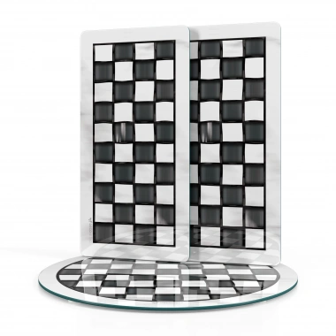 Decovetro Cam Sunum Servis Tabağı 3lü Yuvarlak Set MacKenzie Siyah Beyaz