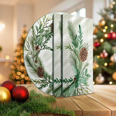 Decovetro Cam Sunum Servis Tabağı 3lü Yuvarlak Set Noel Yılbaşı Çelenk Desenli