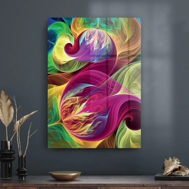 Decovetro Cam Tablo Dalgalı Çiçek Desen 50x70 cm