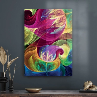 Decovetro Cam Tablo Dalgalı Karışık Çiçek Desen 50x70 cm