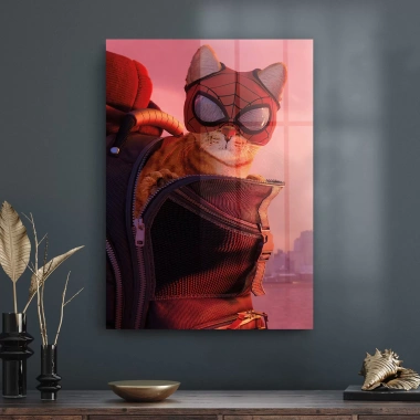 Decovetro Cam Tablo Örümcek Adam Kedi 50x70 cm