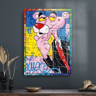 Decovetro Cam Tablo Pop Art Pembe Panter 50x70 cm