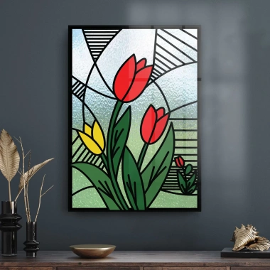 Decovetro Cam Tablo Vitray Lale Desenli 50x70 cm