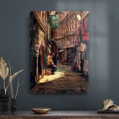 Decovetro Cam Tablo Yağlı Boya Çarşı 50x70 cm