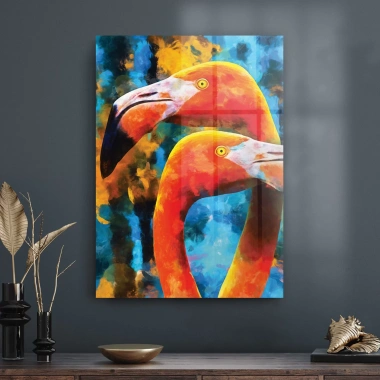 Decovetro Cam Tablo Yağlı Boya Flamingolar 50x70 cm