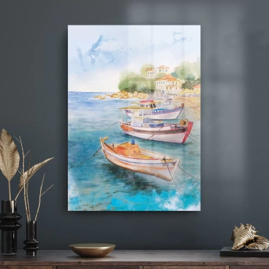 Decovetro Cam Tablo Yağlı Boya Kayıklar 50x70 cm