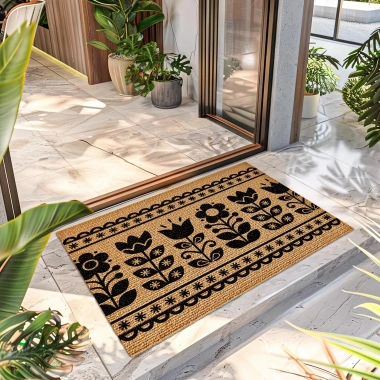 Decovetro Çiçek Desenli Kapı Önü Halı Paspas 40 x 60 Cm