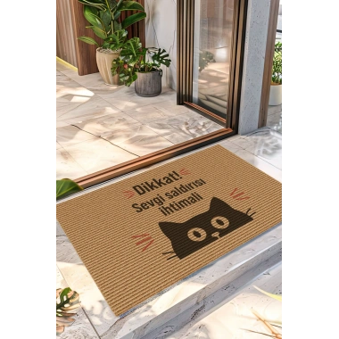 Decovetro Kapı Önü Halı Paspas Kedi Dikkat Sevgi Baskılı 40 x 60 Cm